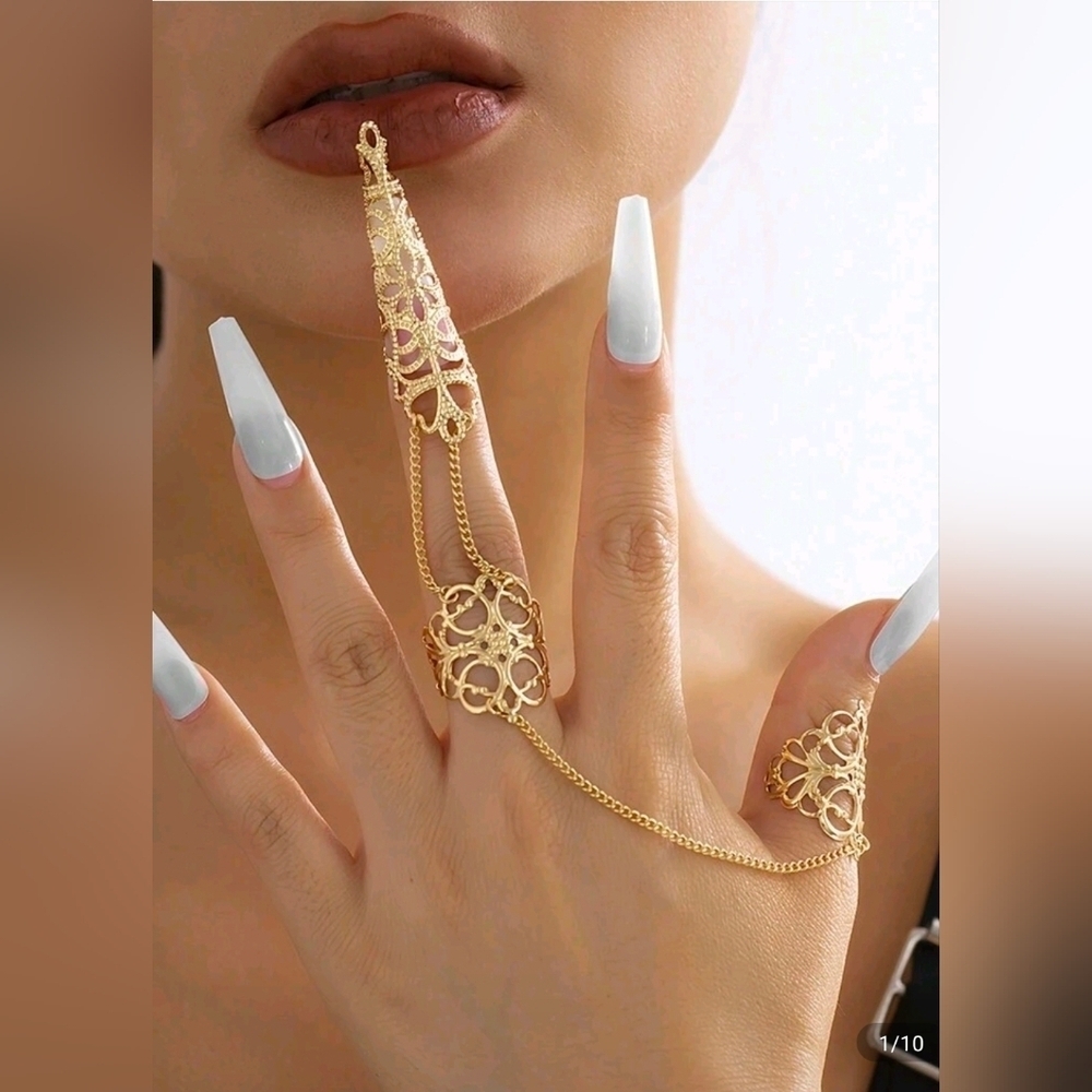 Gothic Style 1pc Personality Vintage Chain Bracelet & Carved Hollow-Out Ring